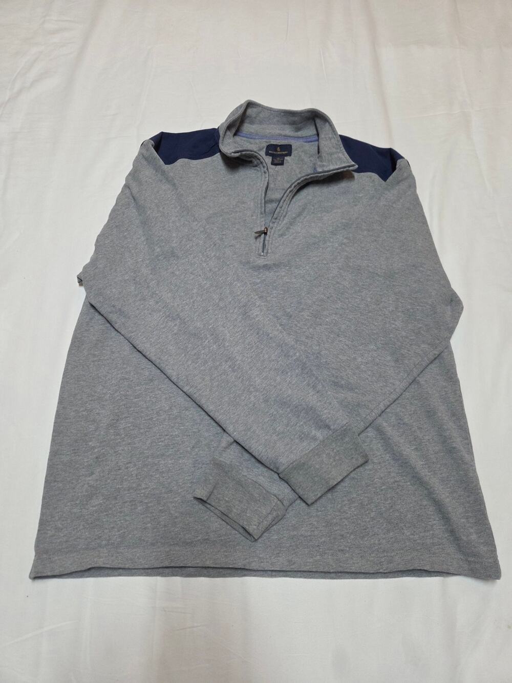 Brooks Brothers Gray Quarter-Zip Pullover with Navy Shoulder Panels